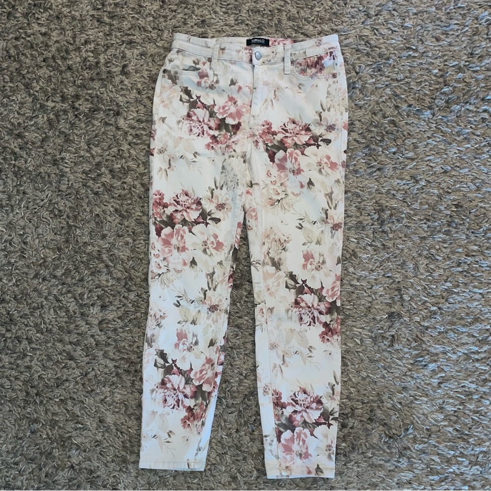 Floral high-waisted skinny jeans